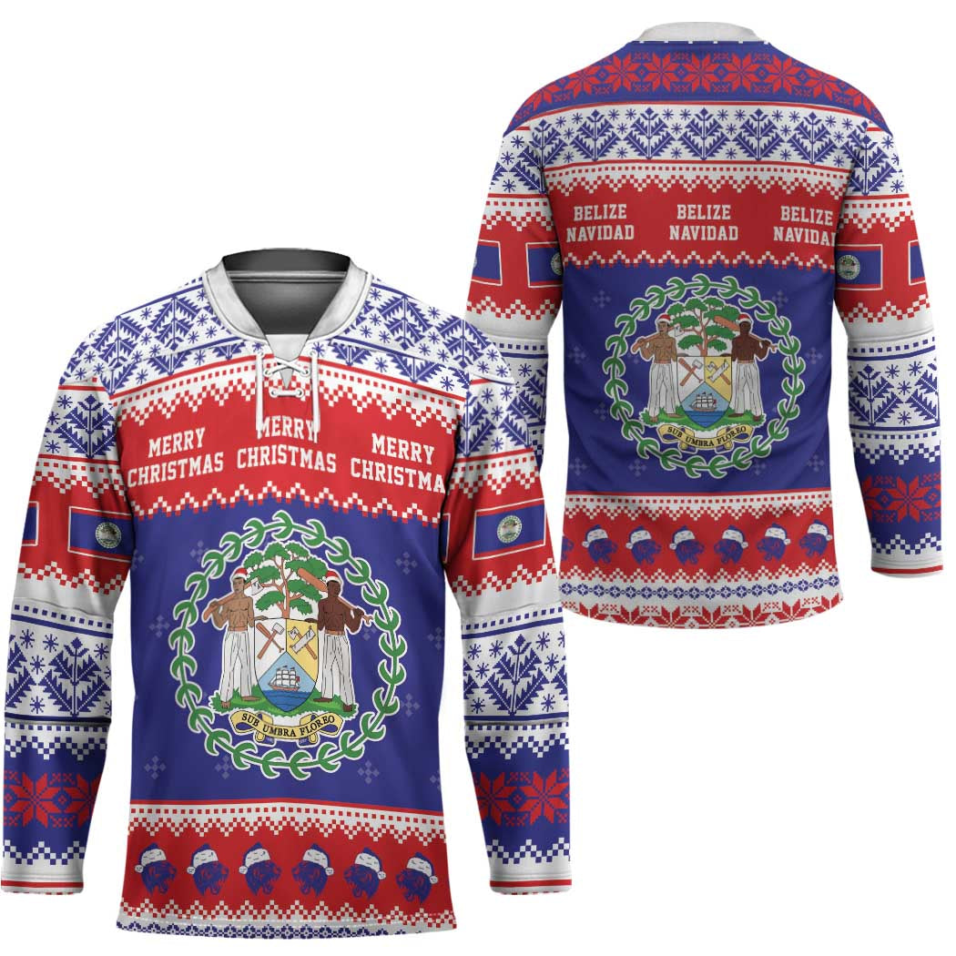 Belize Christmas Hockey Jersey Coat Of Arms Merry Xmas - Wonder Print Shop