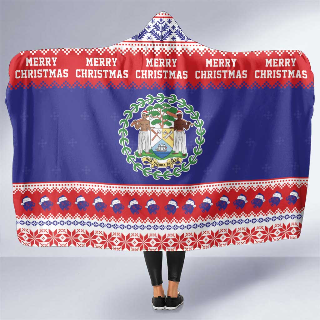 Belize Christmas Hooded Blanket Coat Of Arms Merry Xmas - Wonder Print Shop