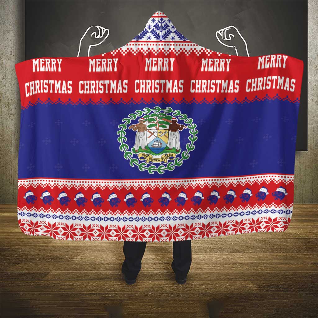 Belize Christmas Hooded Blanket Coat Of Arms Merry Xmas - Wonder Print Shop