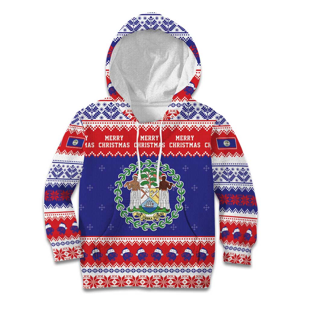 Belize Christmas Kid Hoodie Coat Of Arms Merry Xmas - Wonder Print Shop