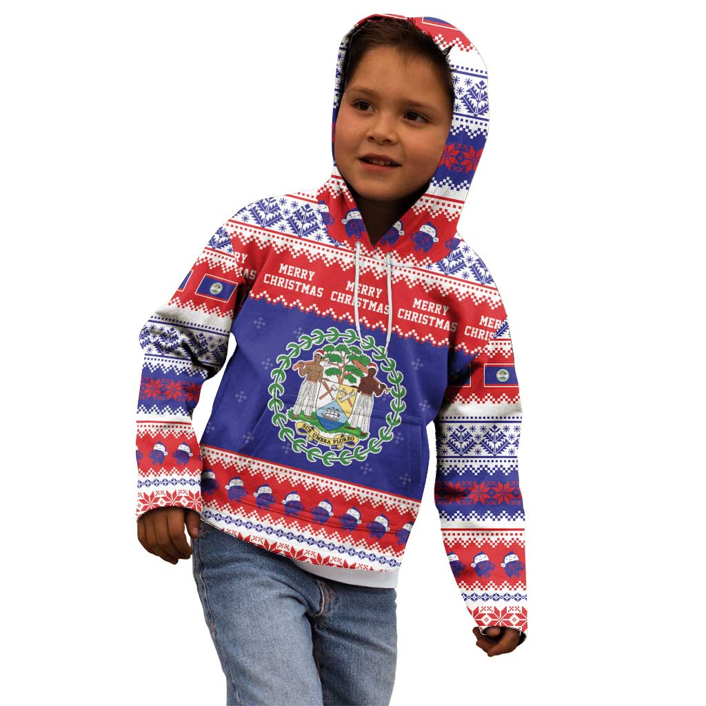Belize Christmas Kid Hoodie Coat Of Arms Merry Xmas - Wonder Print Shop