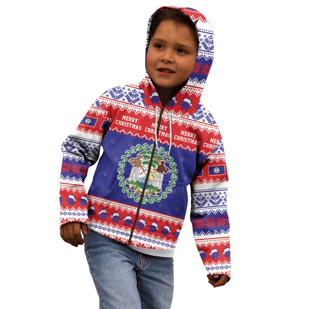 Belize Christmas Kid Hoodie Coat Of Arms Merry Xmas - Wonder Print Shop