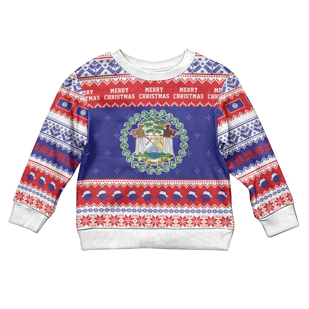 Belize Christmas Kid Ugly Christmas Sweater Coat Of Arms Merry Xmas - Wonder Print Shop