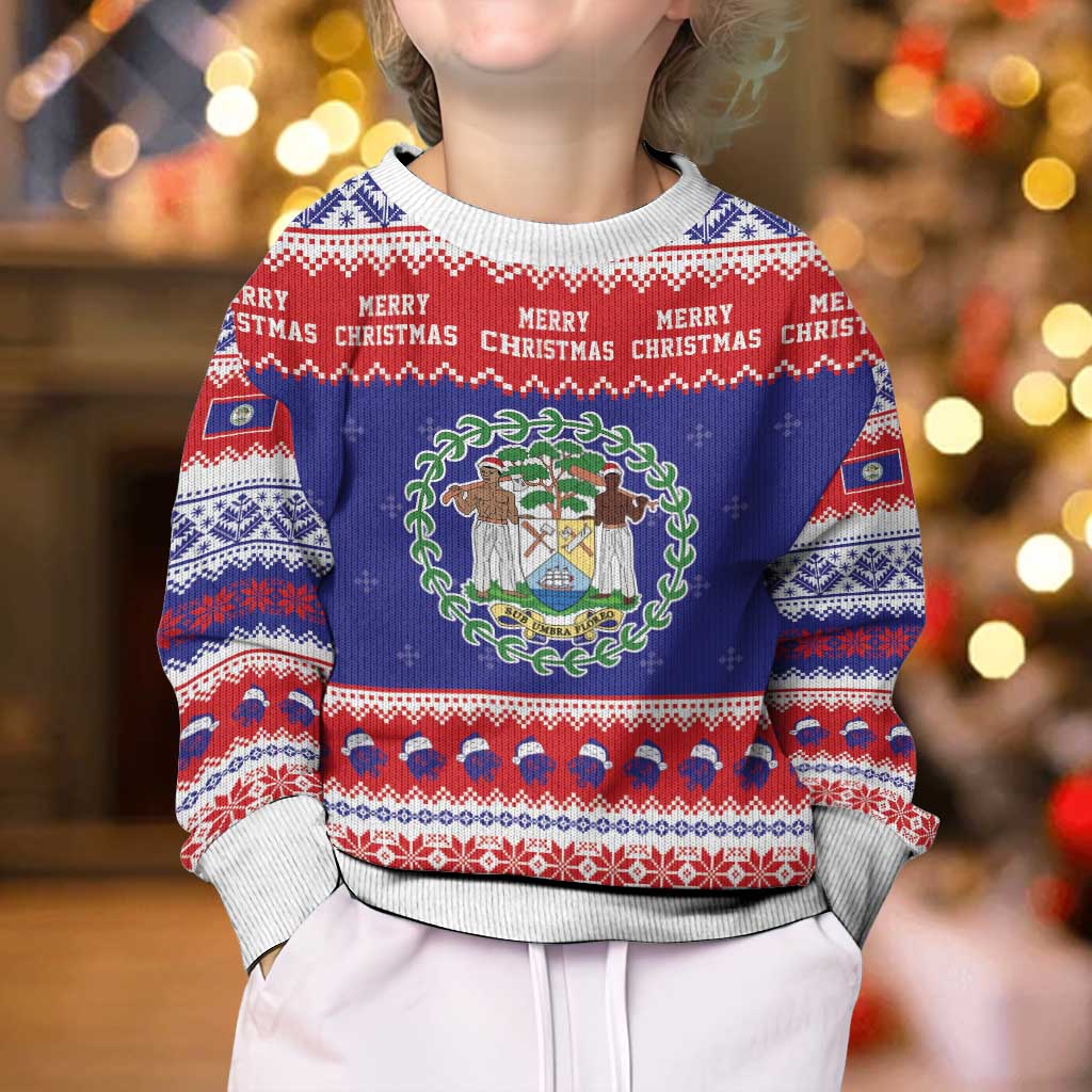Belize Christmas Kid Ugly Christmas Sweater Coat Of Arms Merry Xmas - Wonder Print Shop