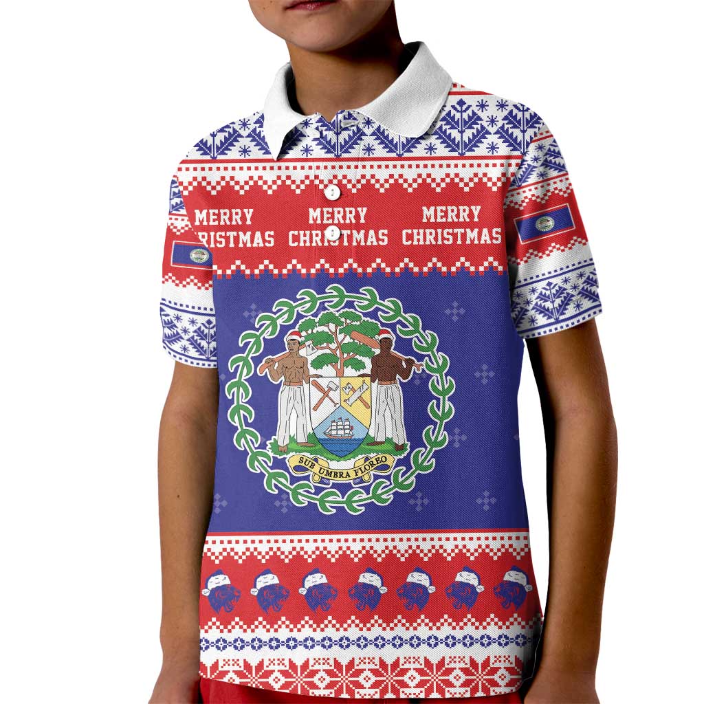 Belize Christmas Kid Polo Shirt Coat Of Arms Merry Xmas - Wonder Print Shop