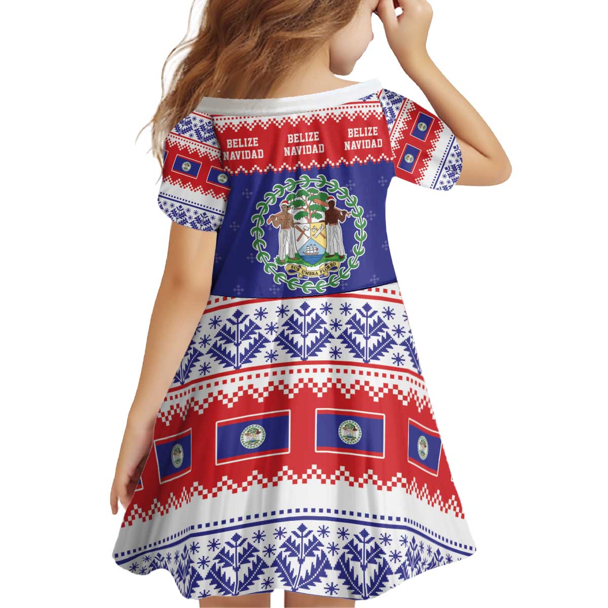 Belize Christmas Kid Short Sleeve Dress Coat Of Arms Merry Xmas - Wonder Print Shop