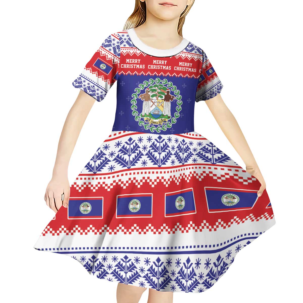 Belize Christmas Kid Short Sleeve Dress Coat Of Arms Merry Xmas - Wonder Print Shop