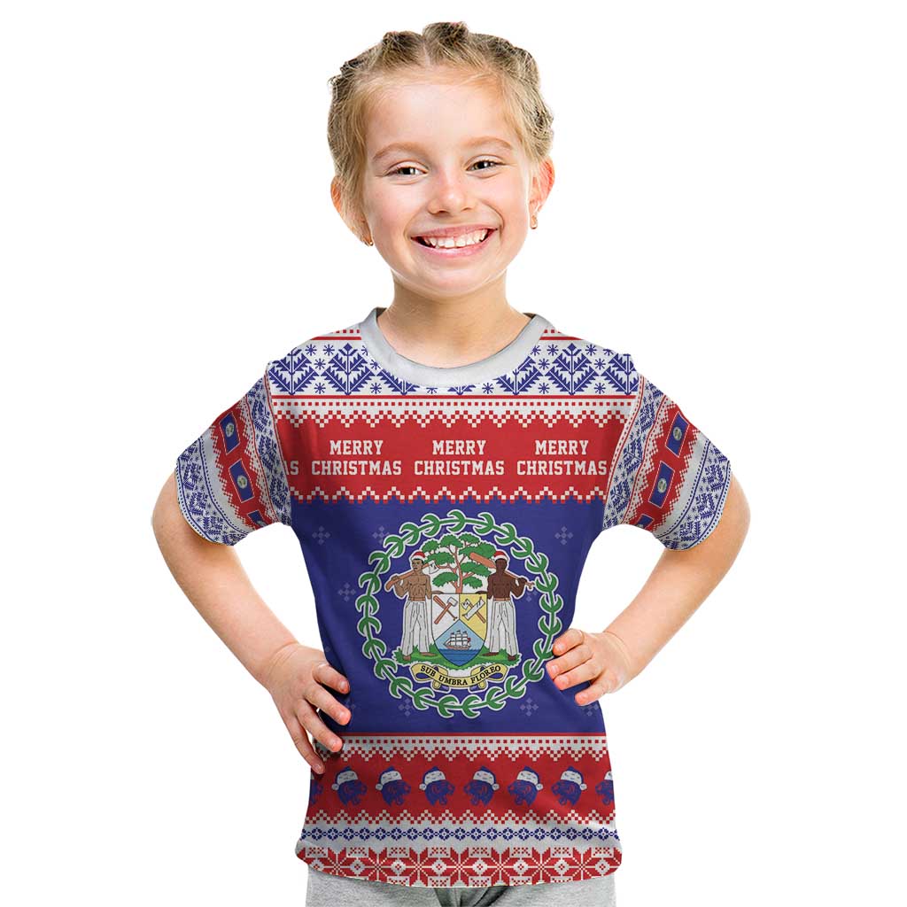 Belize Christmas Kid T Shirt Coat Of Arms Merry Xmas - Wonder Print Shop