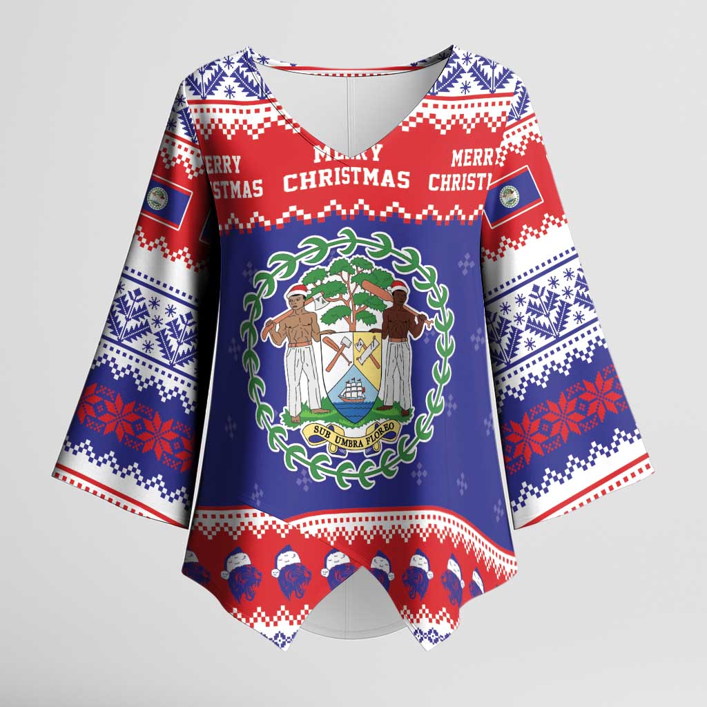 Belize Christmas Kimono Sleeve Blouse Coat Of Arms Merry Xmas - Wonder Print Shop