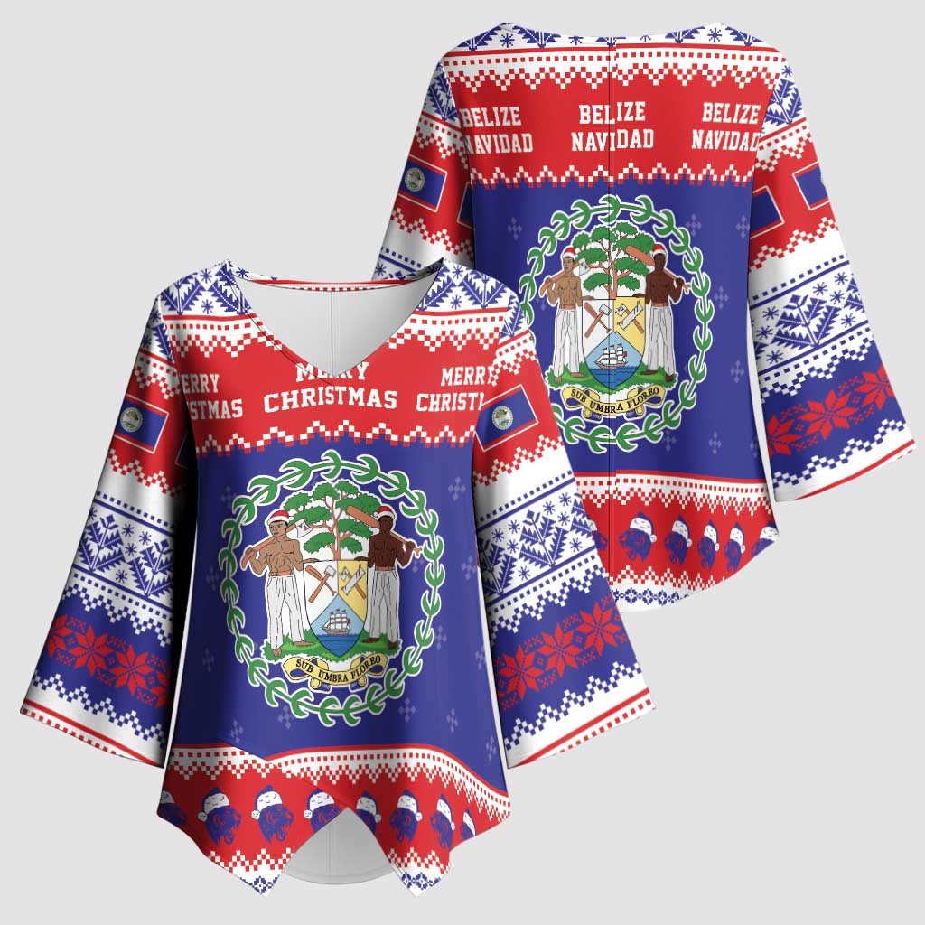Belize Christmas Kimono Sleeve Blouse Coat Of Arms Merry Xmas - Wonder Print Shop