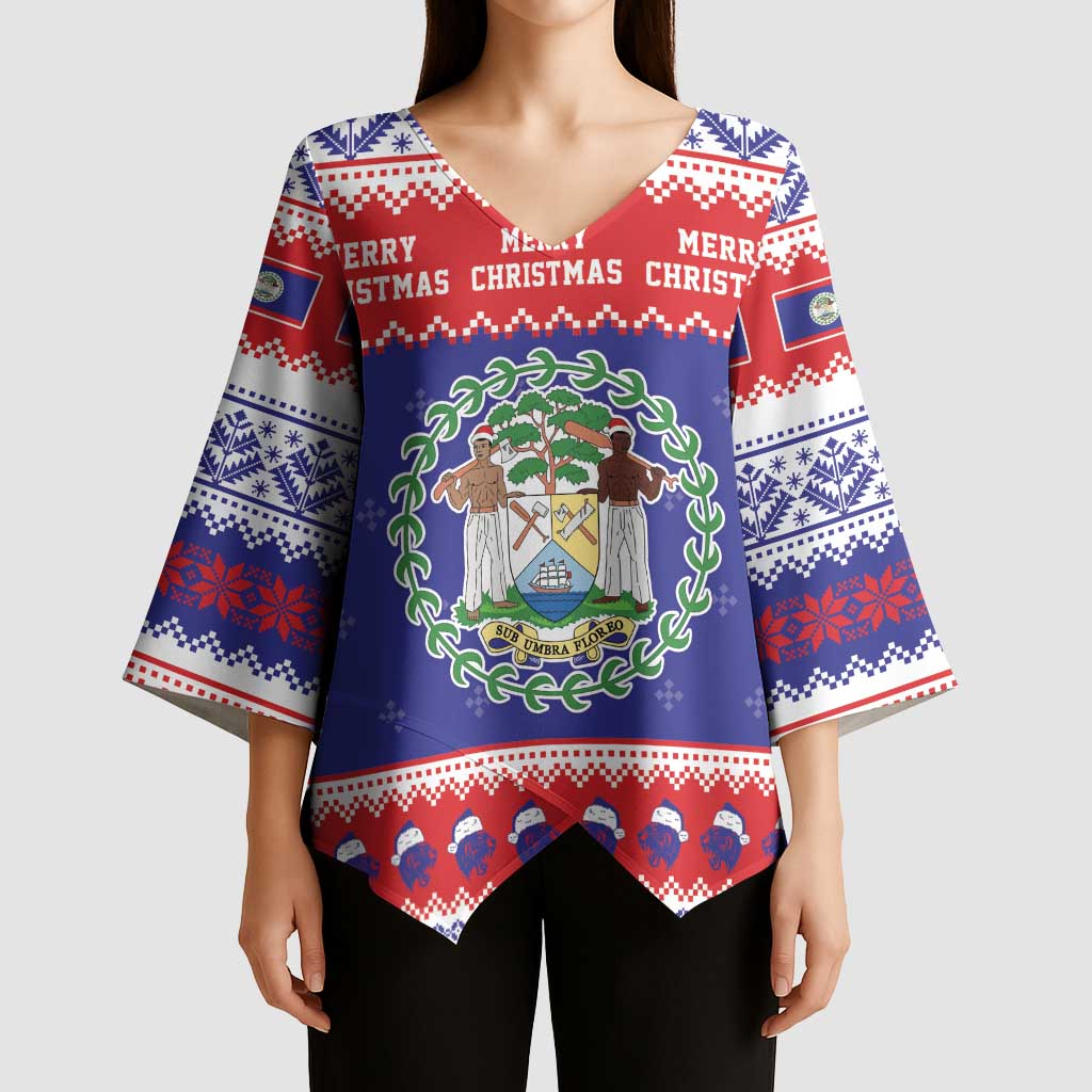 Belize Christmas Kimono Sleeve Blouse Coat Of Arms Merry Xmas - Wonder Print Shop