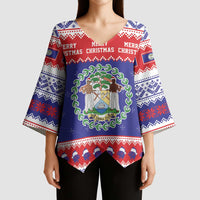 Belize Christmas Kimono Sleeve Blouse Coat Of Arms Merry Xmas - Wonder Print Shop