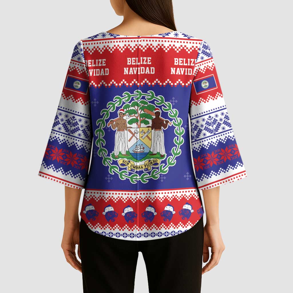 Belize Christmas Kimono Sleeve Blouse Coat Of Arms Merry Xmas - Wonder Print Shop