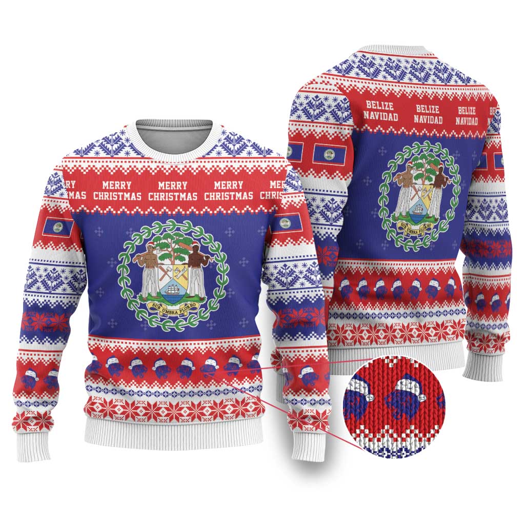 Belize Christmas Ugly Christmas Sweater Coat Of Arms Merry Xmas - Wonder Print Shop
