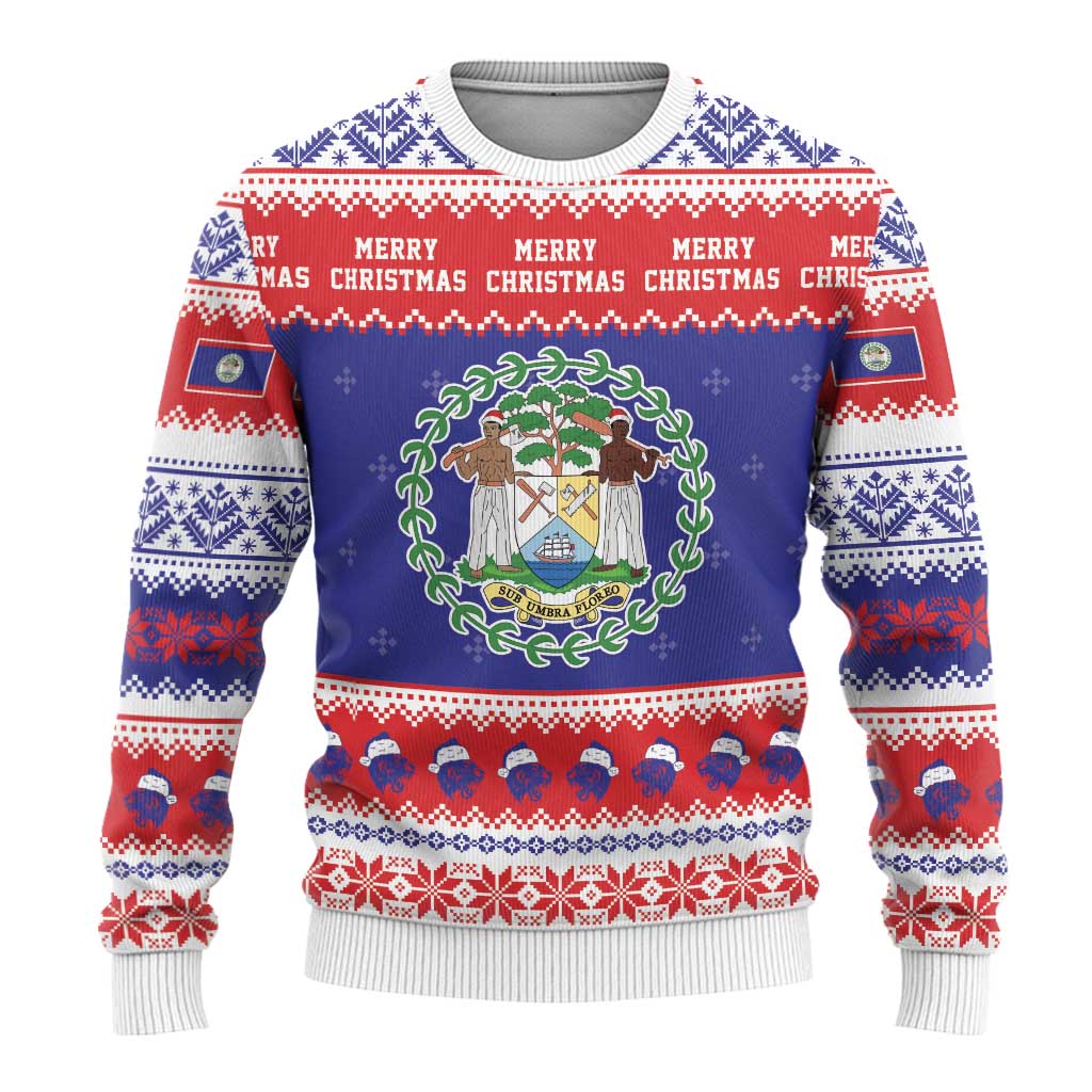 Belize Christmas Ugly Christmas Sweater Coat Of Arms Merry Xmas - Wonder Print Shop