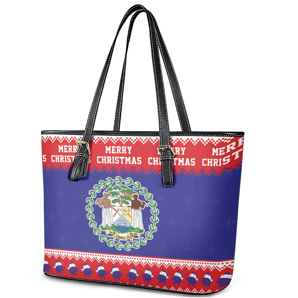 Belize Christmas Leather Tote Bag Coat Of Arms Merry Xmas - Wonder Print Shop