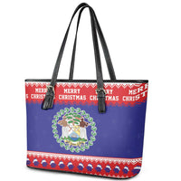 Belize Christmas Leather Tote Bag Coat Of Arms Merry Xmas - Wonder Print Shop