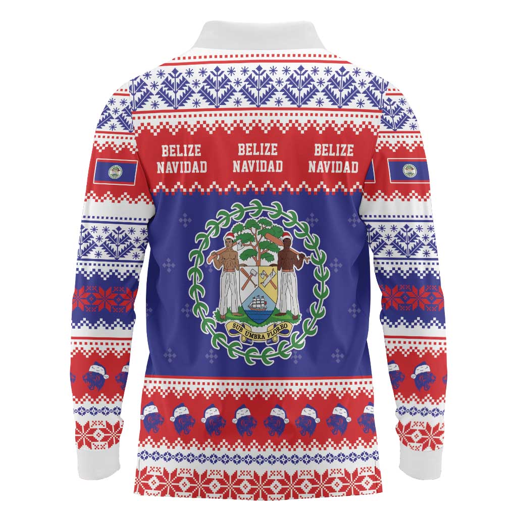 Belize Christmas Long Sleeve Polo Shirt Coat Of Arms Merry Xmas - Wonder Print Shop