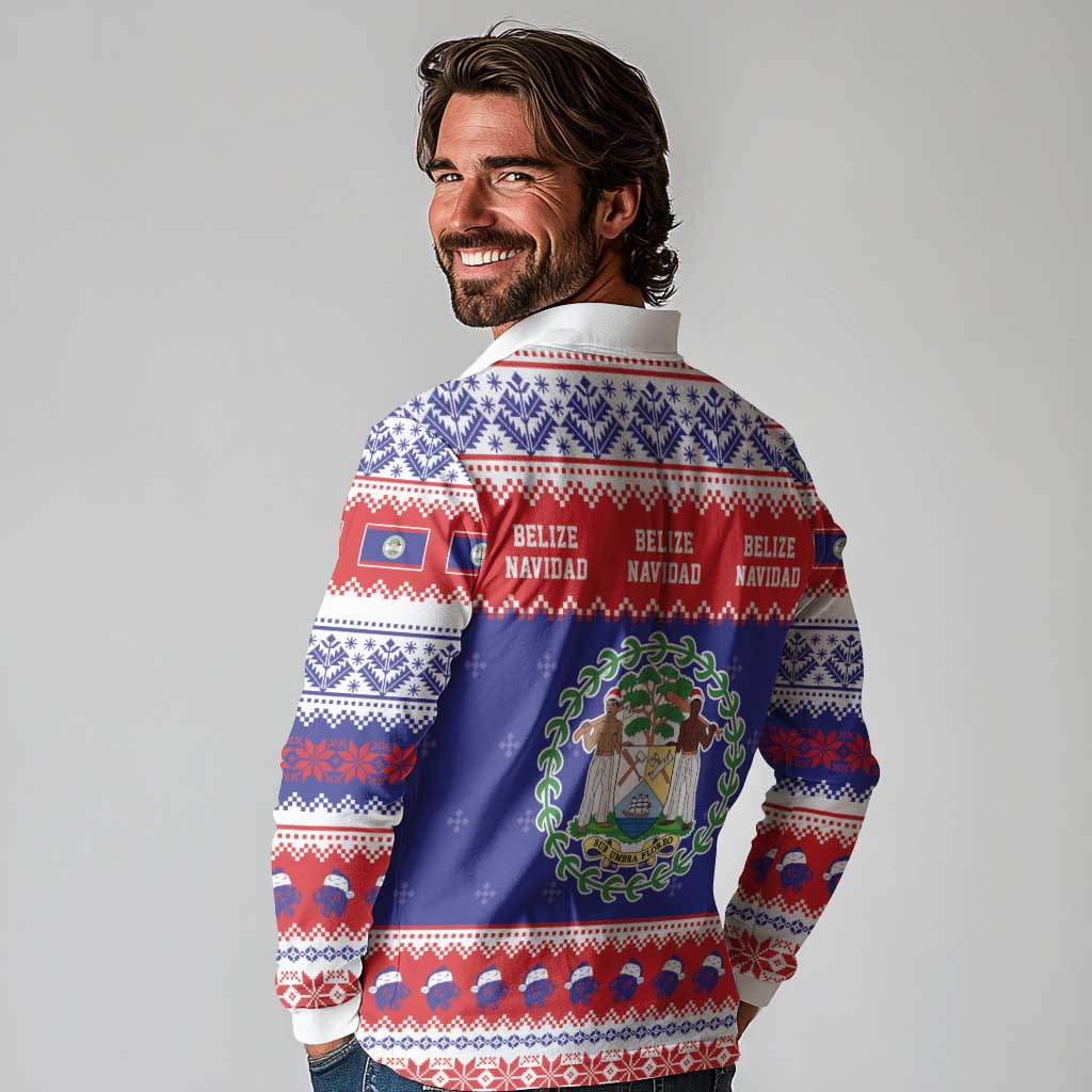 Belize Christmas Long Sleeve Polo Shirt Coat Of Arms Merry Xmas - Wonder Print Shop
