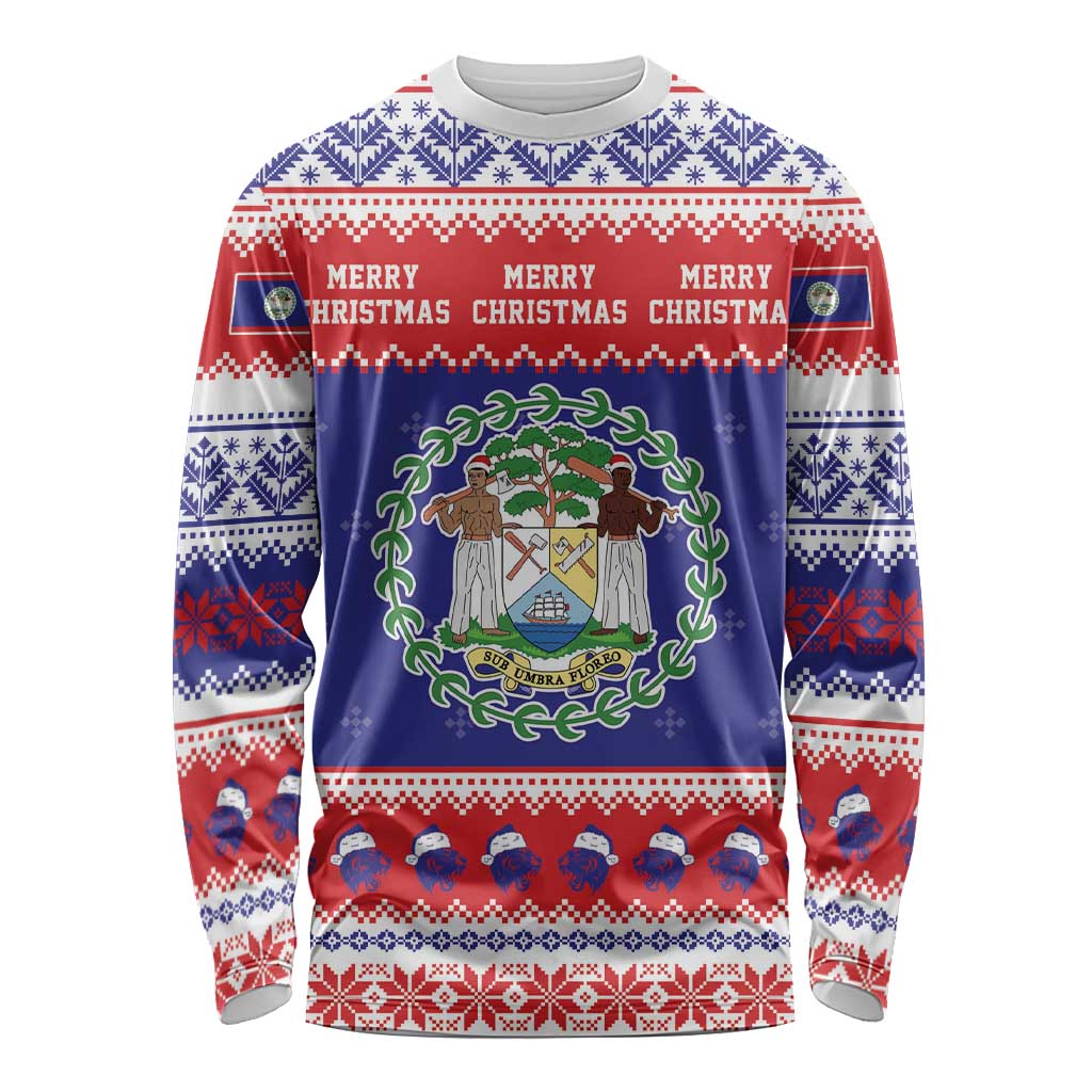 Belize Christmas Long Sleeve Shirt Coat Of Arms Merry Xmas - Wonder Print Shop