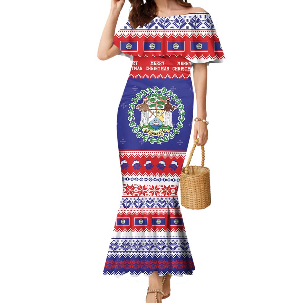 Belize Christmas Mermaid Dress Coat Of Arms Merry Xmas - Wonder Print Shop