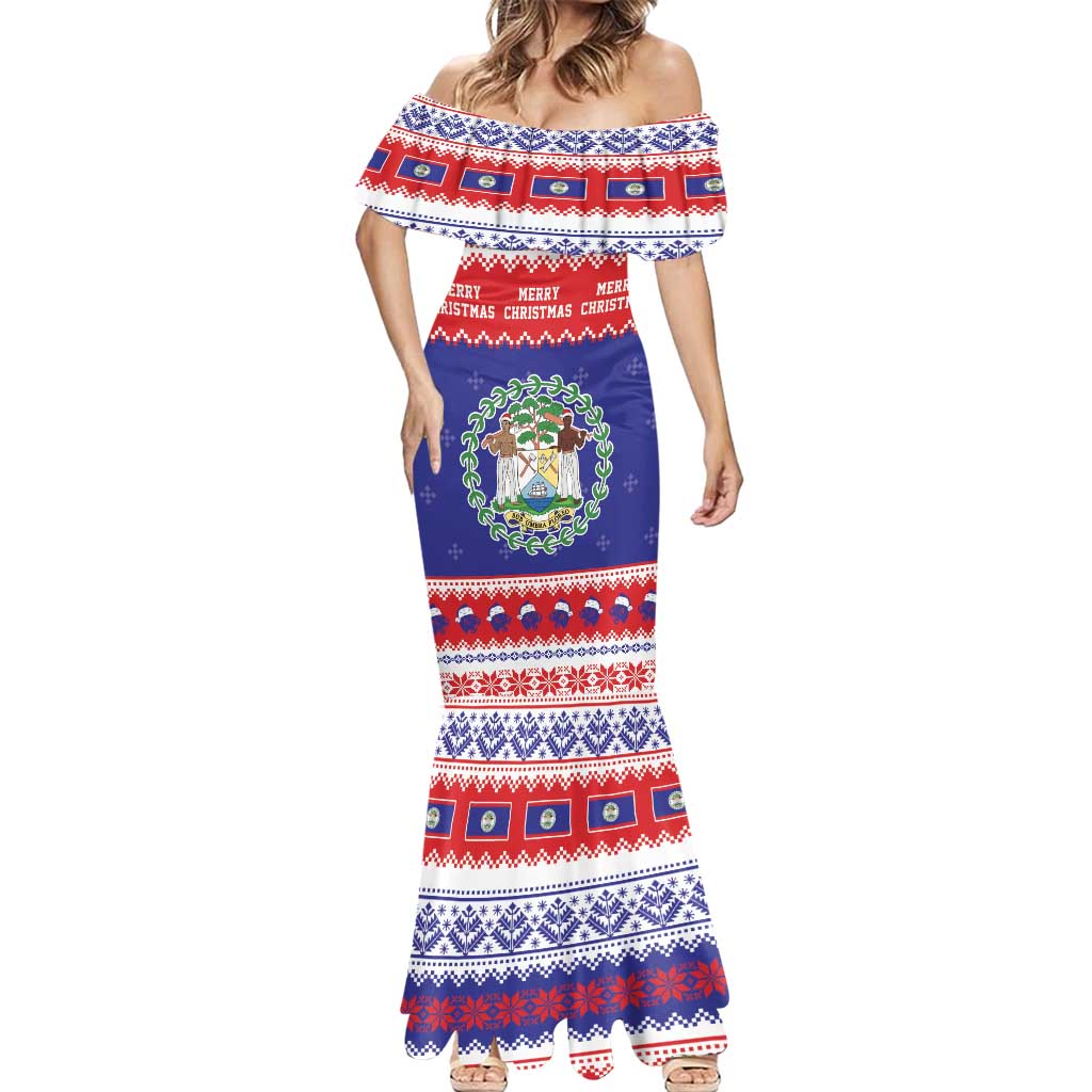 Belize Christmas Mermaid Dress Coat Of Arms Merry Xmas - Wonder Print Shop