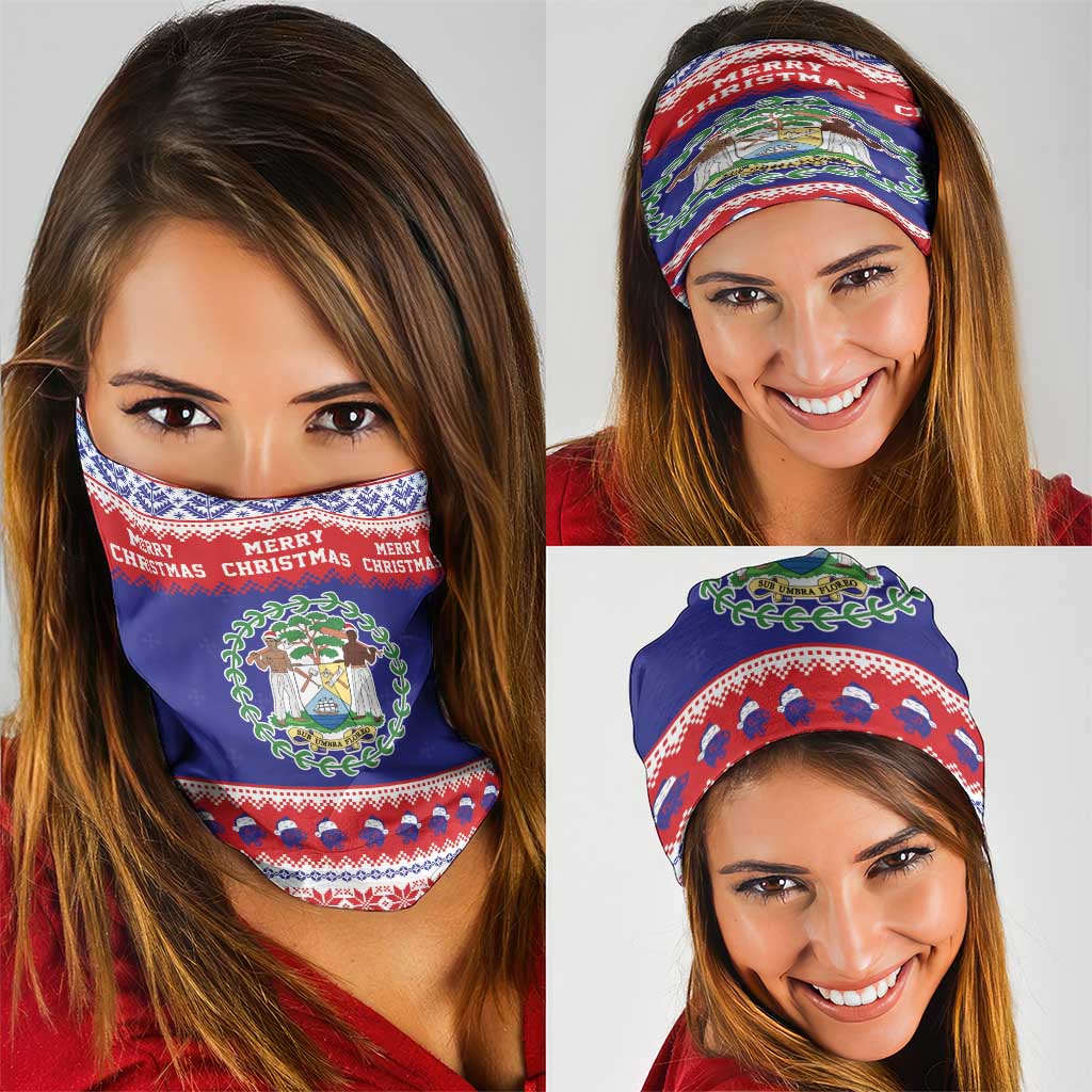 Belize Christmas Neck Gaiter Coat Of Arms Merry Xmas - Wonder Print Shop