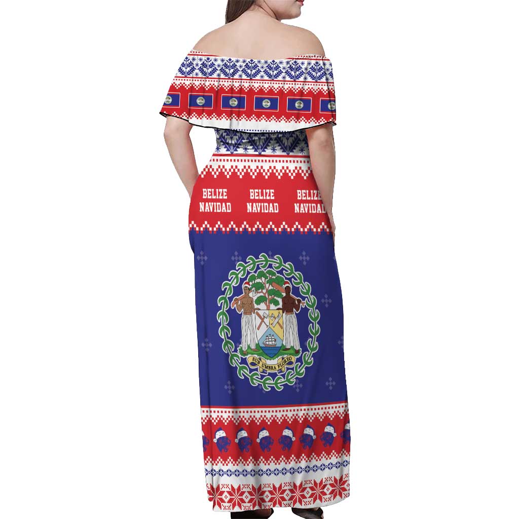 Belize Christmas Off Shoulder Maxi Dress Coat Of Arms Merry Xmas - Wonder Print Shop