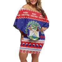Belize Christmas Off Shoulder Short Dress Coat Of Arms Merry Xmas - Wonder Print Shop