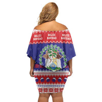 Belize Christmas Off Shoulder Short Dress Coat Of Arms Merry Xmas - Wonder Print Shop