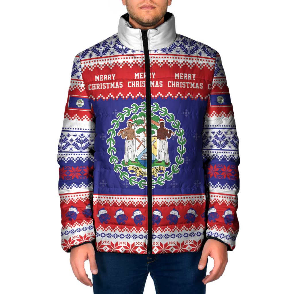 Belize Christmas Padded Jacket Coat Of Arms Merry Xmas - Wonder Print Shop
