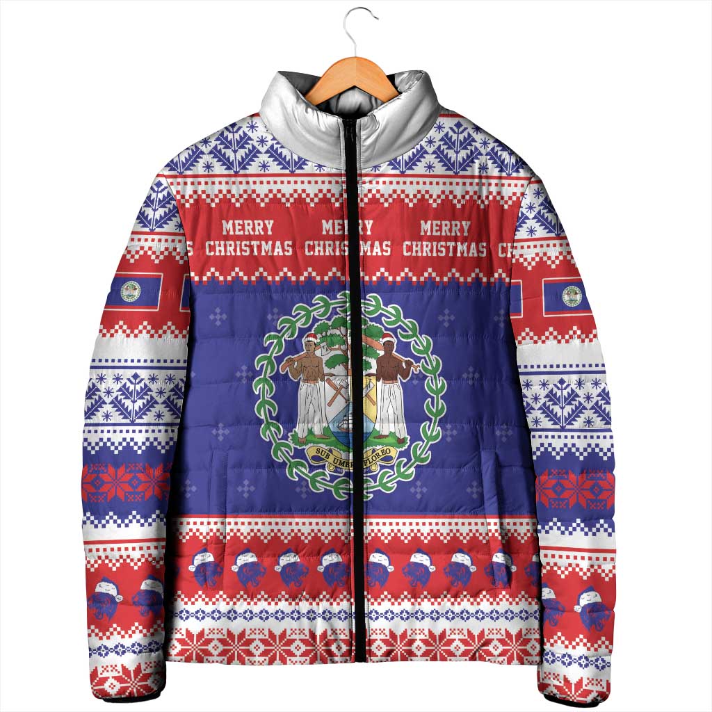 Belize Christmas Padded Jacket Coat Of Arms Merry Xmas - Wonder Print Shop