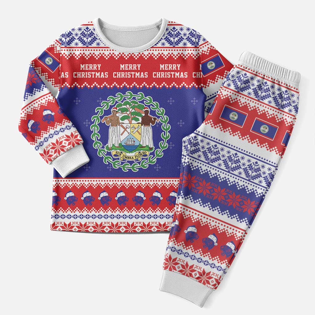 Belize Christmas Pajama Set Coat Of Arms Merry Xmas - Wonder Print Shop