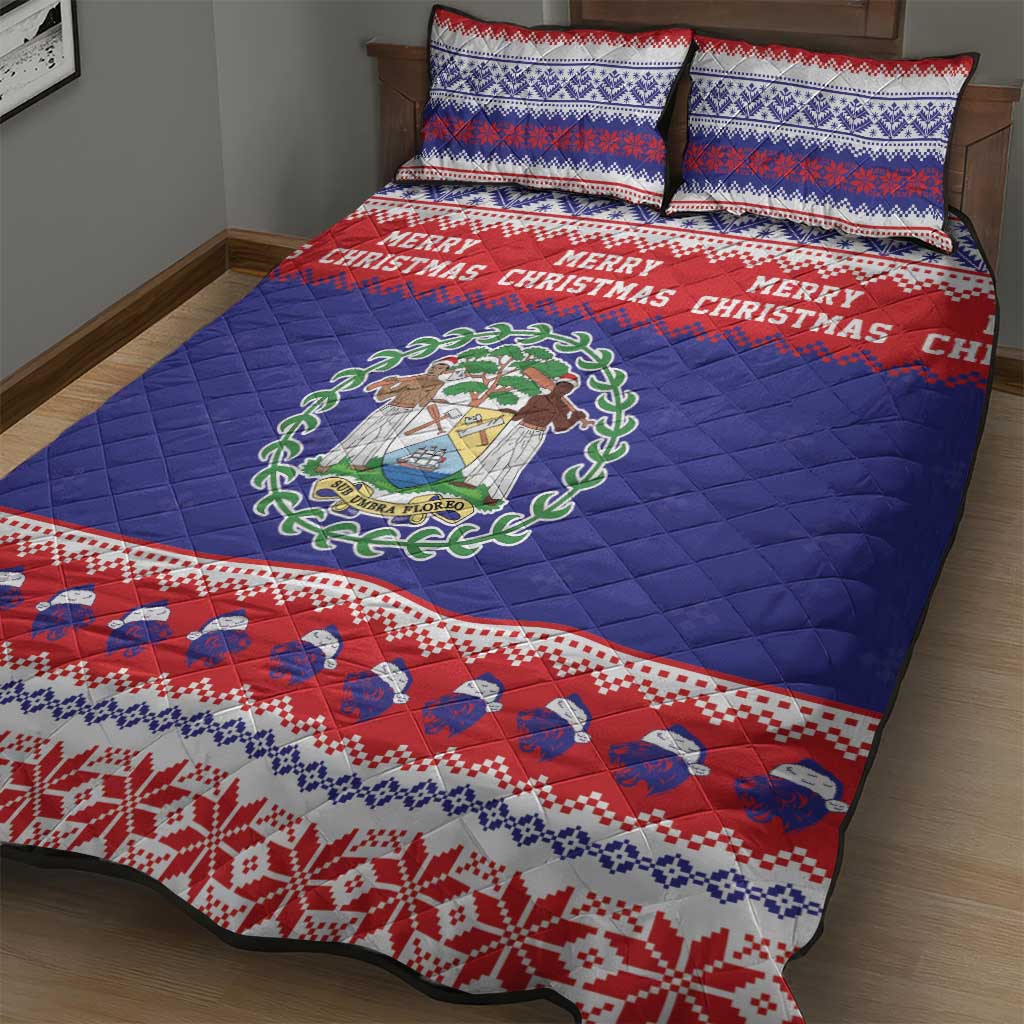 Belize Christmas Quilt Bed Set Coat Of Arms Merry Xmas - Wonder Print Shop