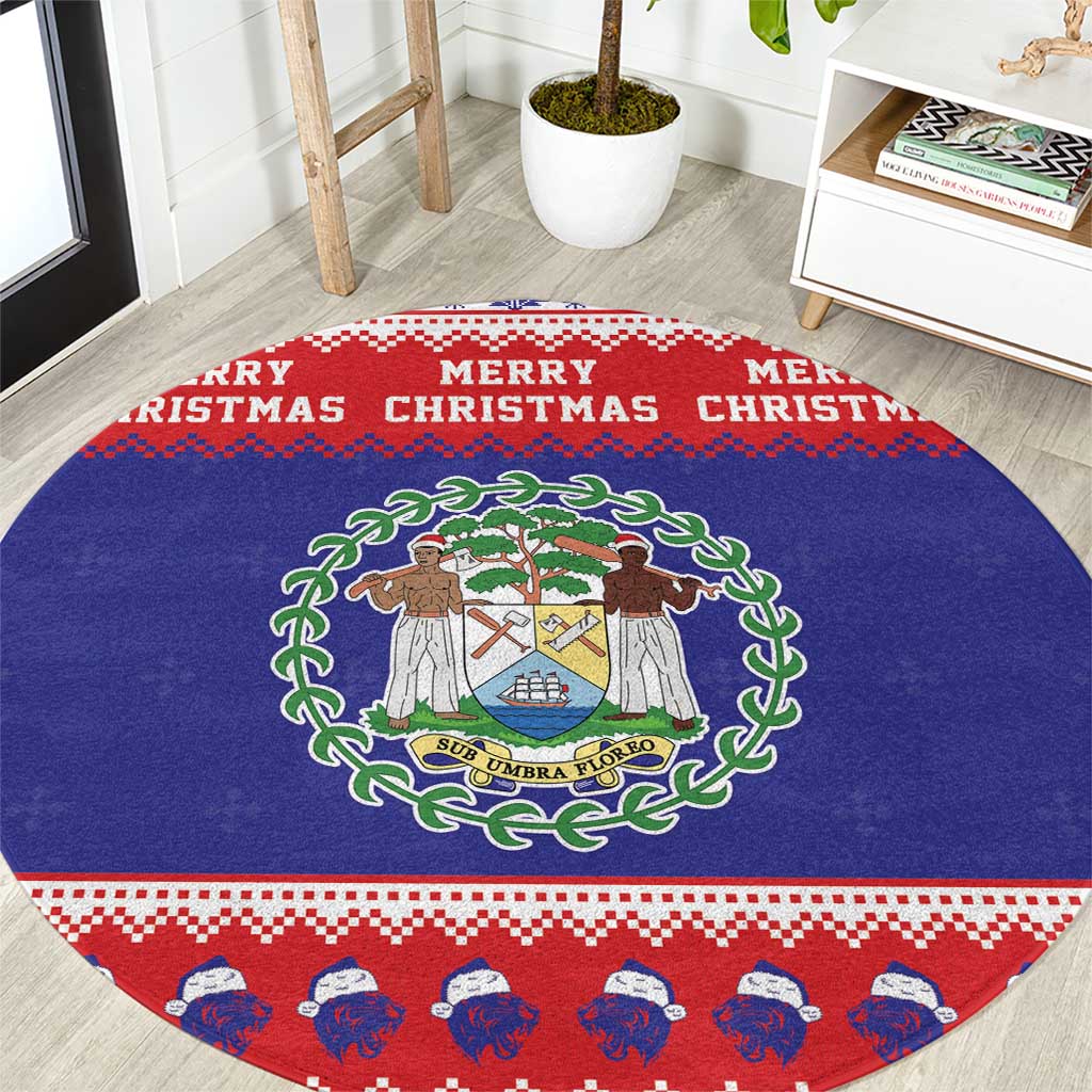 Belize Christmas Round Carpet Coat Of Arms Merry Xmas - Wonder Print Shop