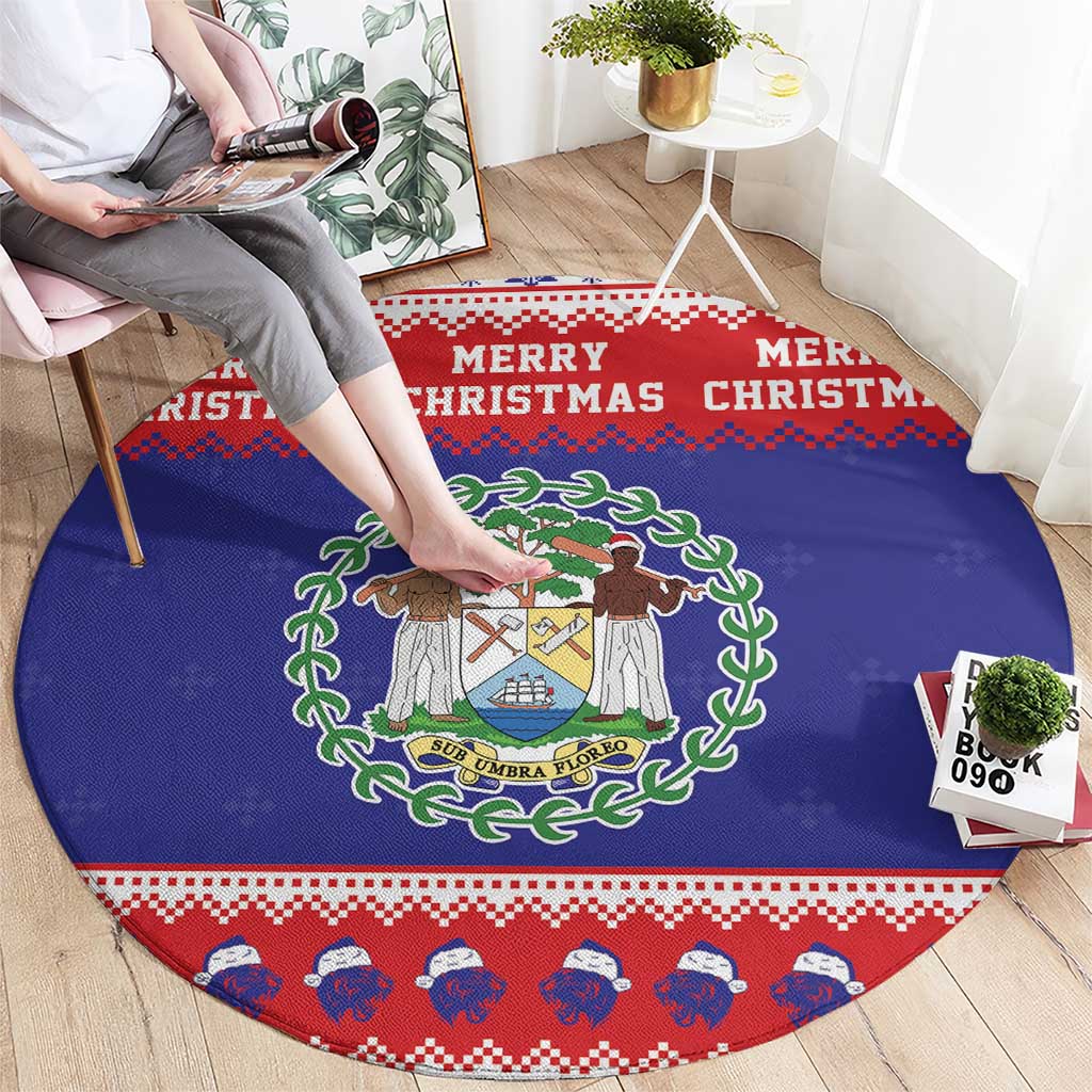 Belize Christmas Round Carpet Coat Of Arms Merry Xmas - Wonder Print Shop