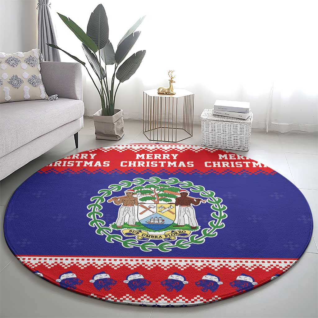 Belize Christmas Round Carpet Coat Of Arms Merry Xmas - Wonder Print Shop