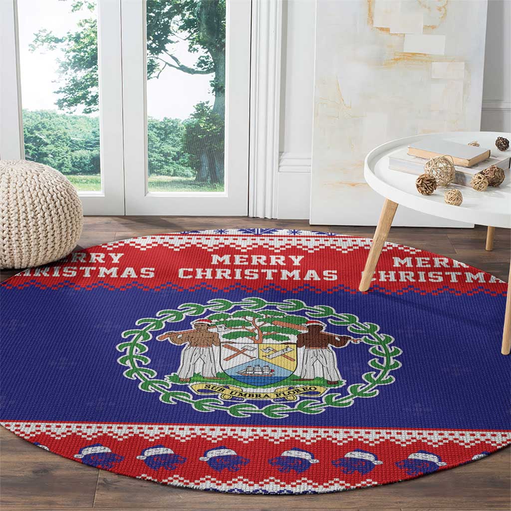 Belize Christmas Round Carpet Coat Of Arms Merry Xmas - Wonder Print Shop