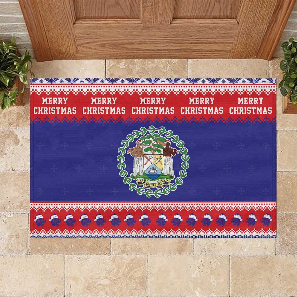 Belize Christmas Rubber Doormat Coat Of Arms Merry Xmas - Wonder Print Shop