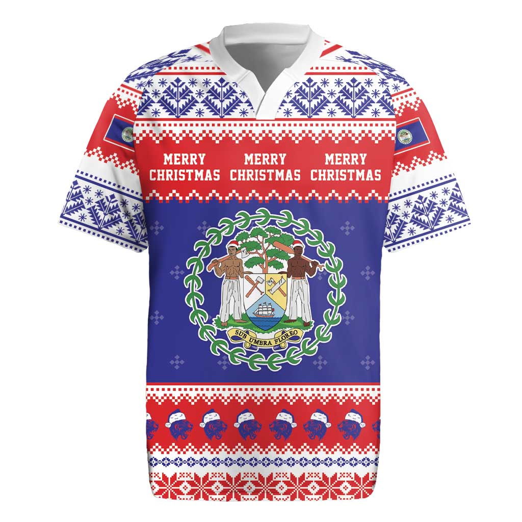 Belize Christmas Rugby Jersey Coat Of Arms Merry Xmas - Wonder Print Shop