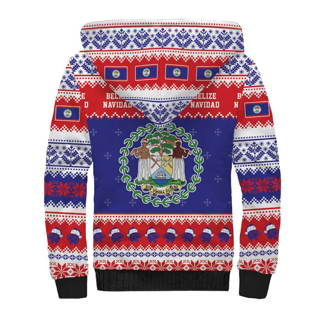 Belize Christmas Sherpa Hoodie Coat Of Arms Merry Xmas - Wonder Print Shop