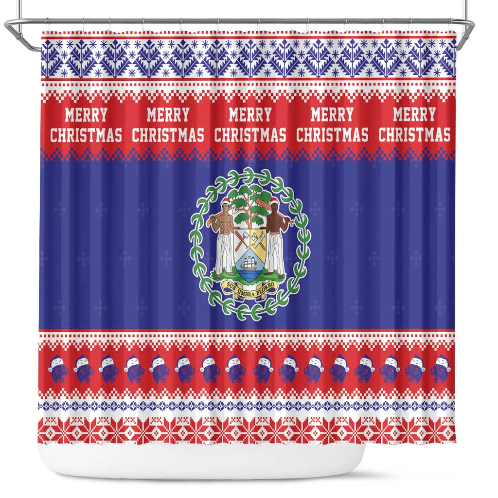 Belize Christmas Shower Curtain Coat Of Arms Merry Xmas - Wonder Print Shop