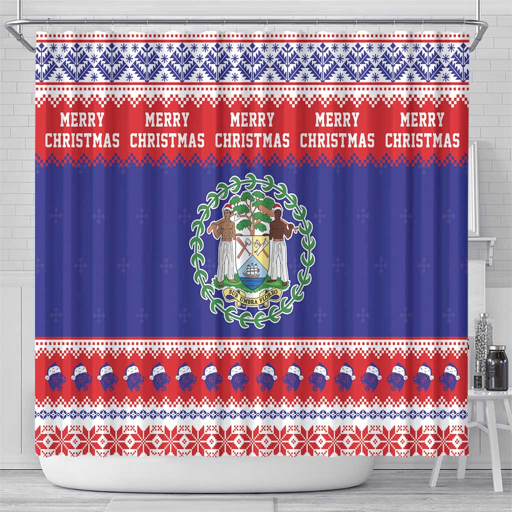 Belize Christmas Shower Curtain Coat Of Arms Merry Xmas - Wonder Print Shop