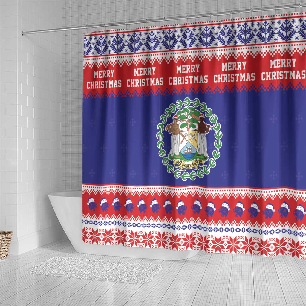 Belize Christmas Shower Curtain Coat Of Arms Merry Xmas - Wonder Print Shop