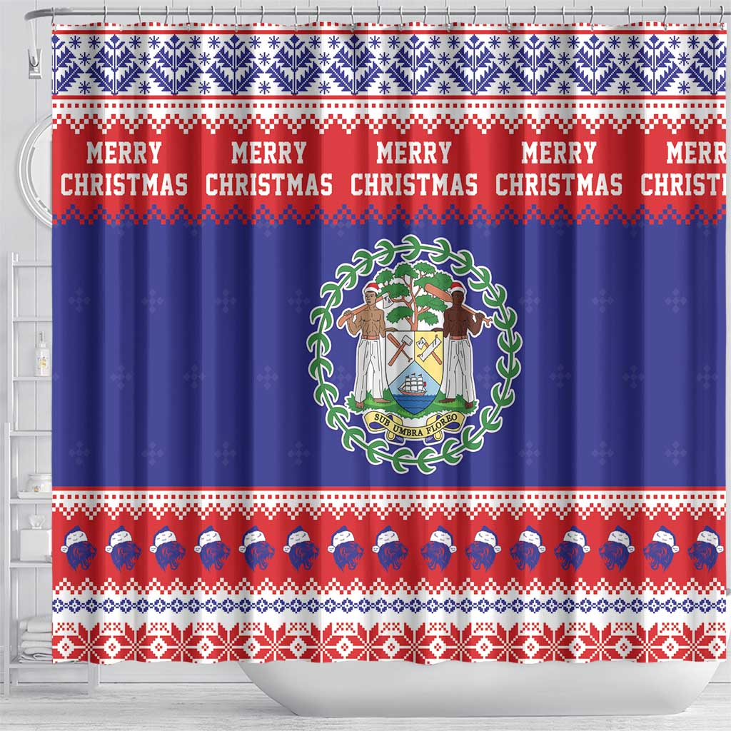Belize Christmas Shower Curtain Coat Of Arms Merry Xmas - Wonder Print Shop