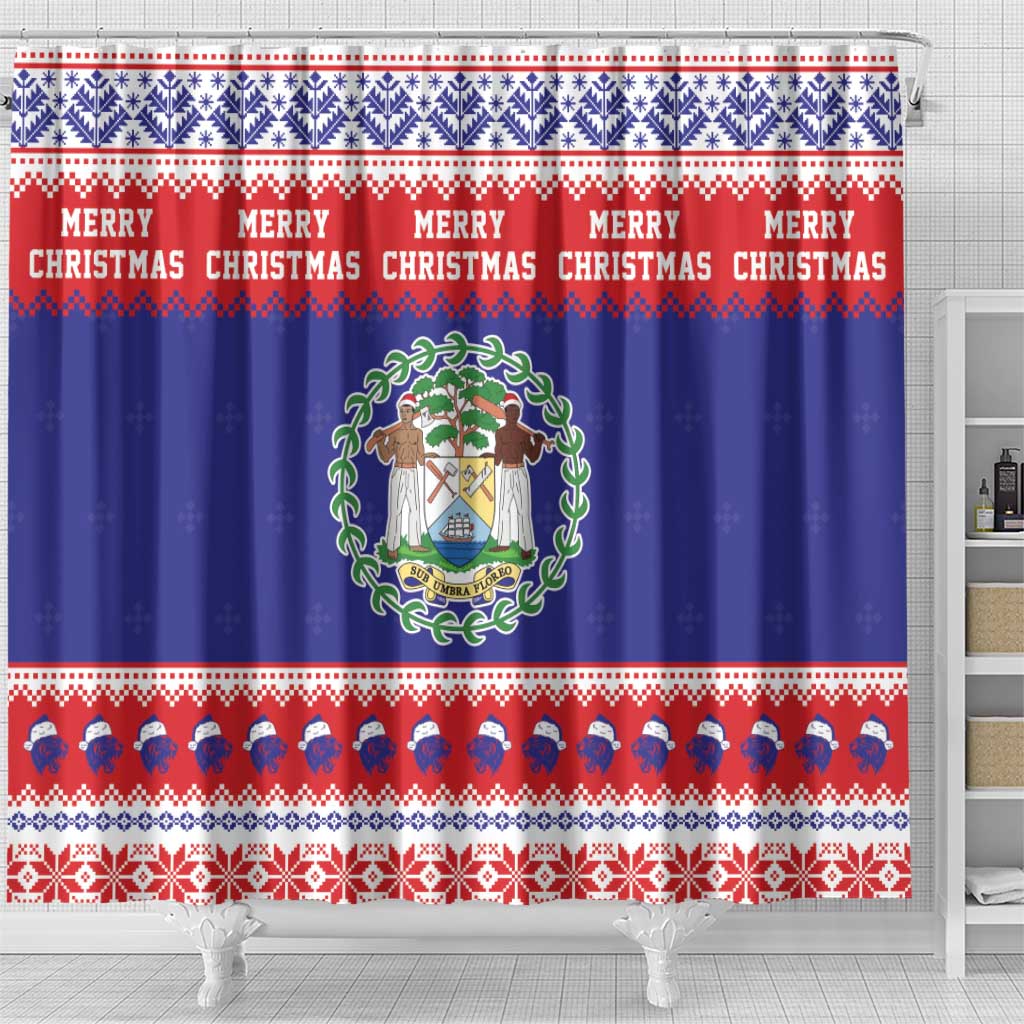 Belize Christmas Shower Curtain Coat Of Arms Merry Xmas - Wonder Print Shop