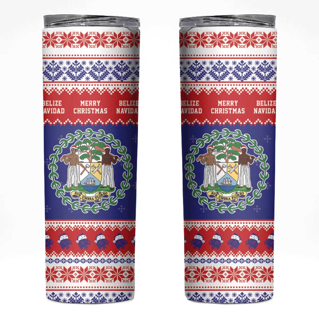 Belize Christmas Skinny Tumbler Coat Of Arms Merry Xmas - Wonder Print Shop