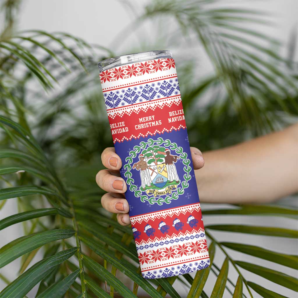 Belize Christmas Skinny Tumbler Coat Of Arms Merry Xmas - Wonder Print Shop