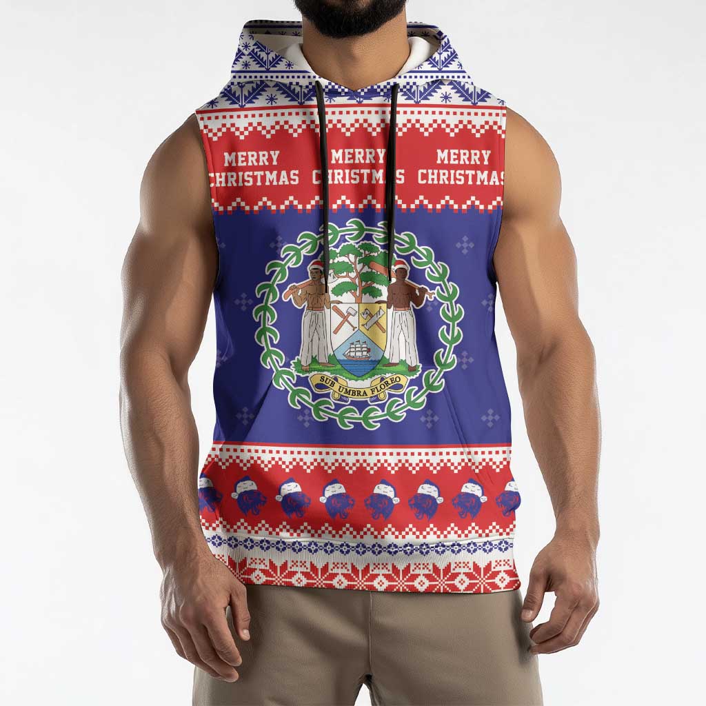 Belize Christmas Sleeveless Hoodie Coat Of Arms Merry Xmas - Wonder Print Shop