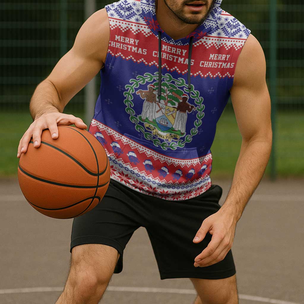 Belize Christmas Sleeveless Hoodie Coat Of Arms Merry Xmas - Wonder Print Shop